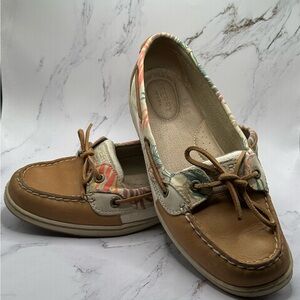 Sperry Angelfish Tan Seaweed Print Boat Shoes